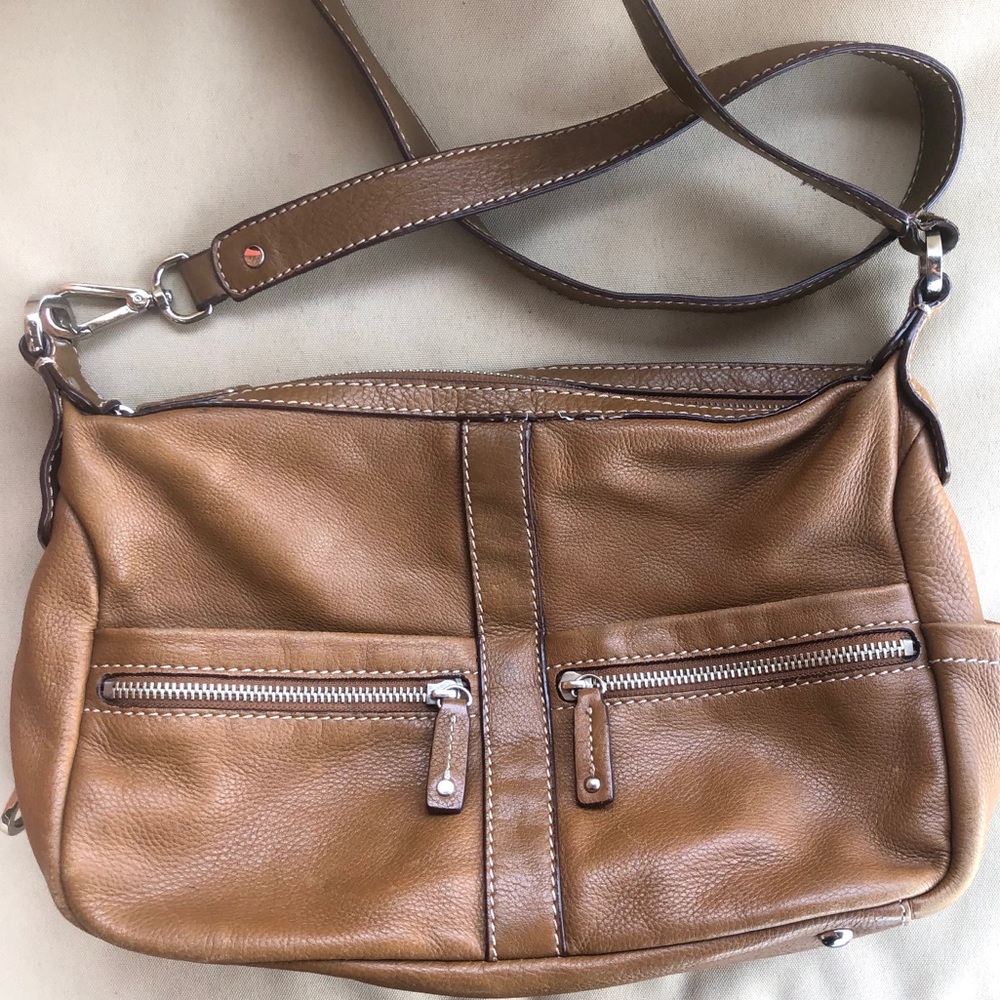 Tignanello Brown Leather Multi Pocket Shoulder Bag - image 1